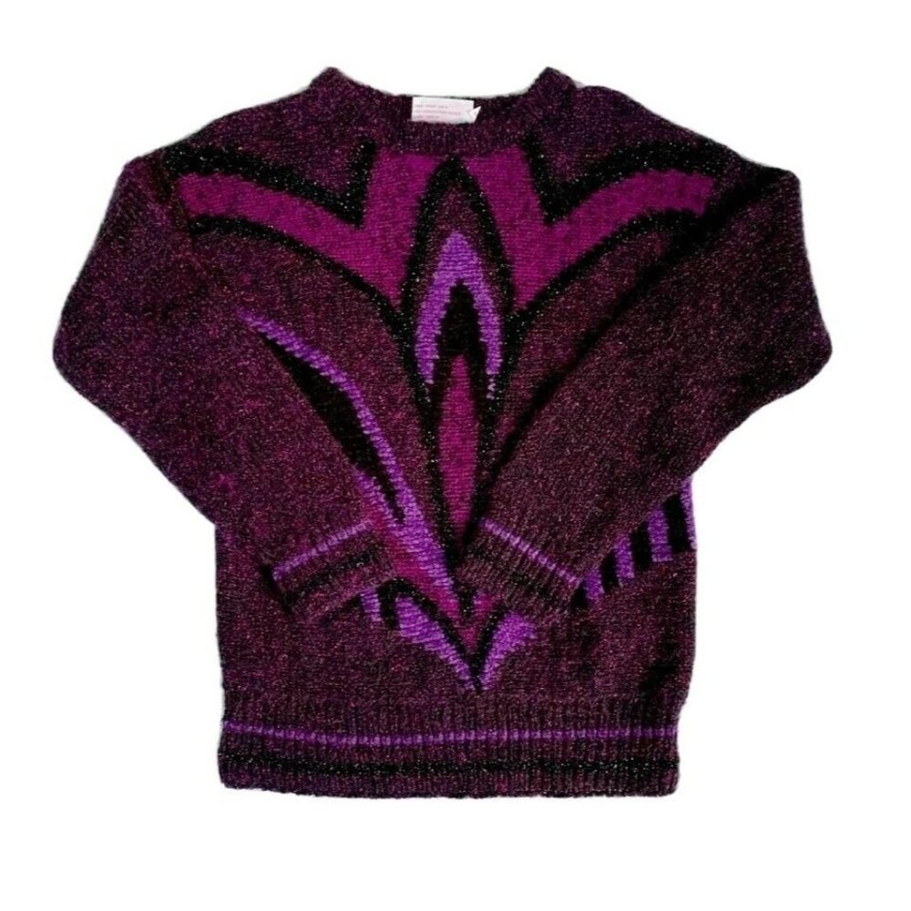80s Geometric Purple Acrylic‎ Wool Sweater Fuzzy